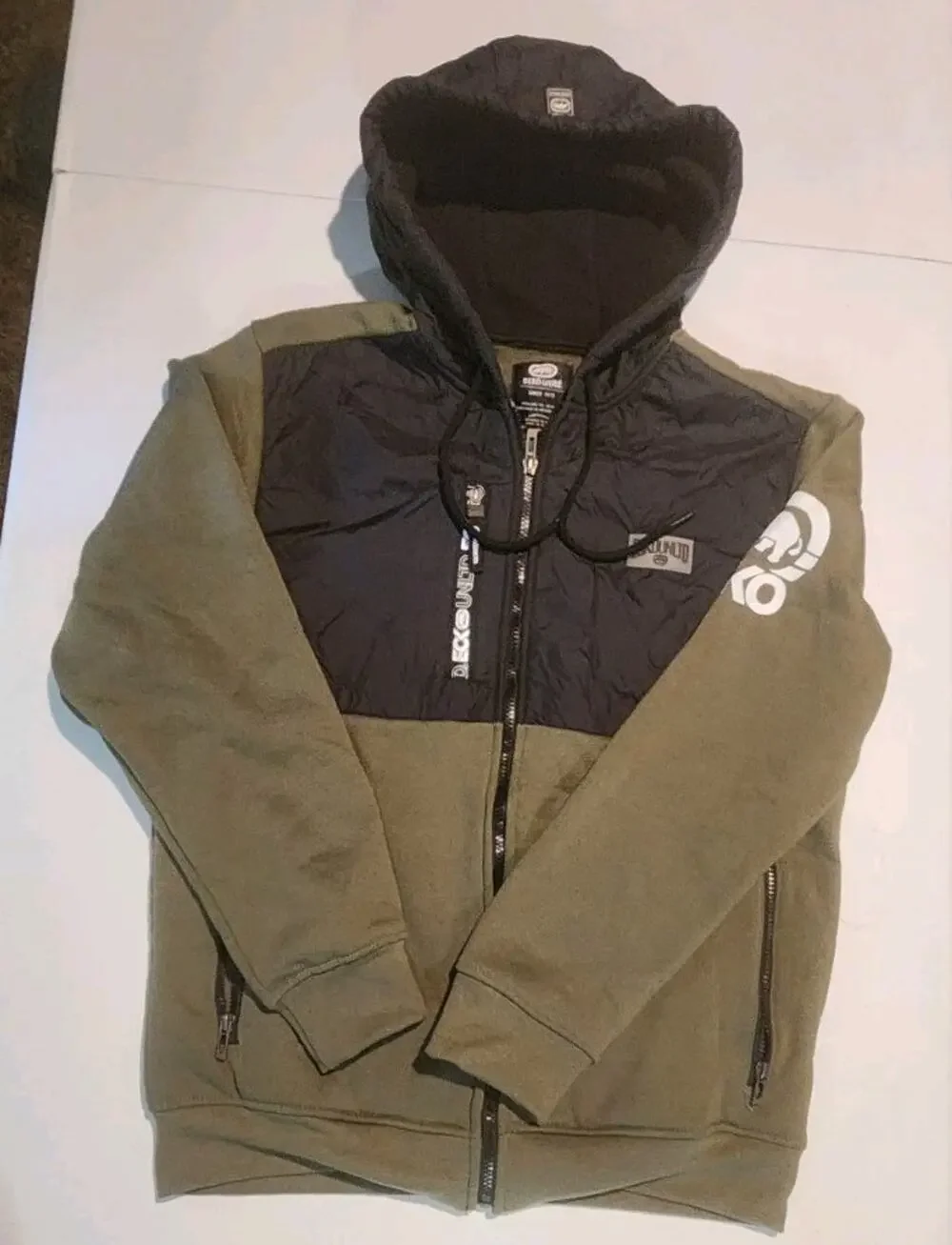 Ecko Unltd Men's Olive & Black Hoodie Jacket Zip Up Long Sleeve